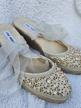 Steve Madden Gold Beaded Espadrille Wedges